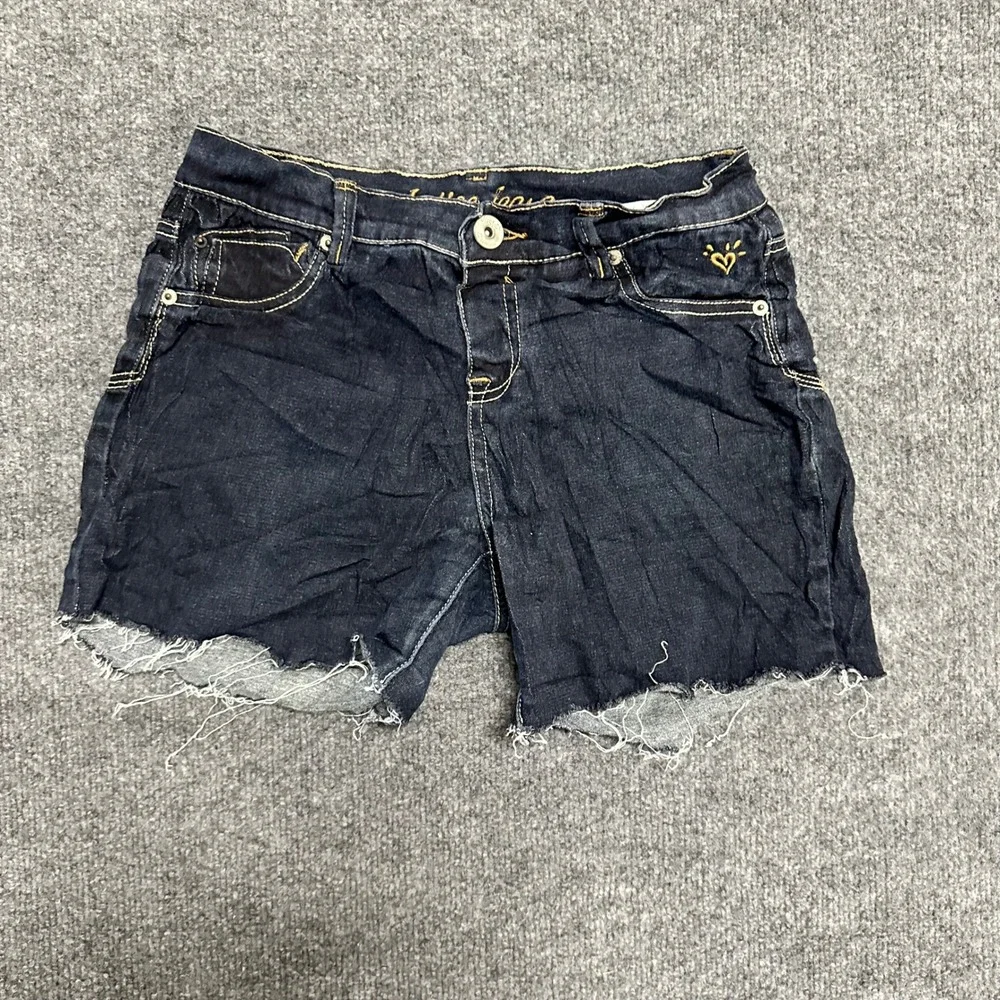 Justice Denim Shorts Girls Size 12 Dark Wash Cut Off Raw Hem Casual Summer